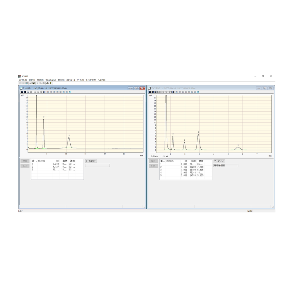 分析データ処理ソフトであるJC2000の測定画面